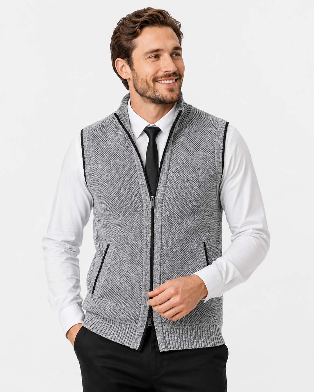 Elegante & warme Herren Strickweste aus Wolle mit weichem Samtfutter. Perfekt für kühle Tage.