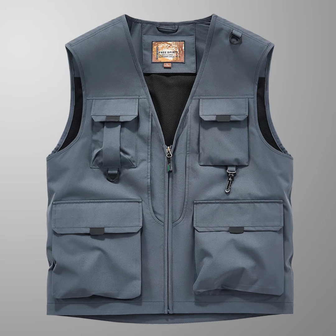 Robuste Herren Outdoorweste mit Mehrfachtaschen für Wanderer, Angler & Reisende.