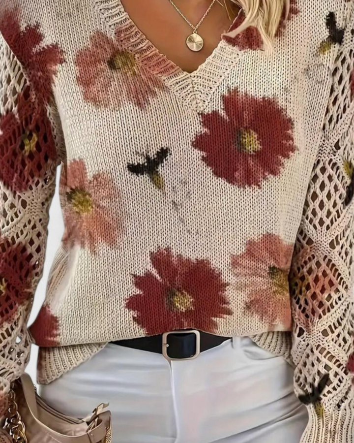 Hochwertiger Damen Pullover für kalte Tage, mit gemütlicher Struktur & durchbrochenen Ärmeln.