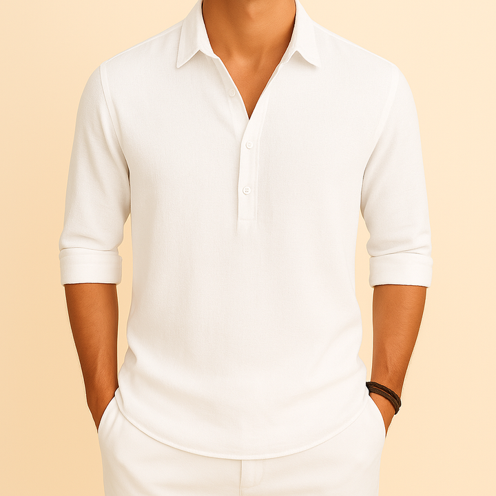Vielseitiges Herren Henley Langarm Poloshirt. Ideal für elegante Freizeit-Looks oder bequemes Business Casual.