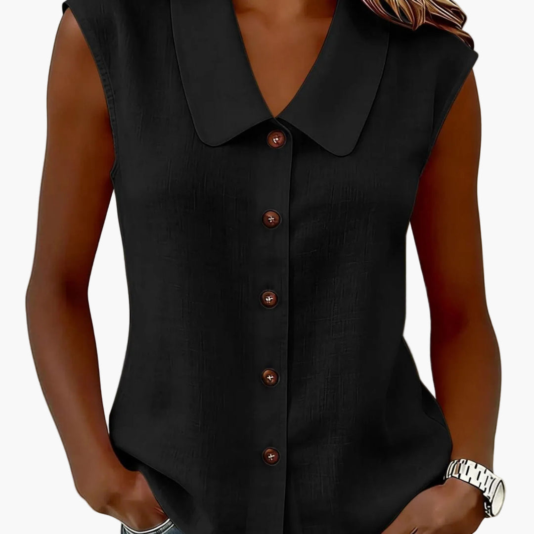 Casual ärmelloses Damen Blusentop mit Kragen, ideal für entspannte Tage und sommerliche Outfits.