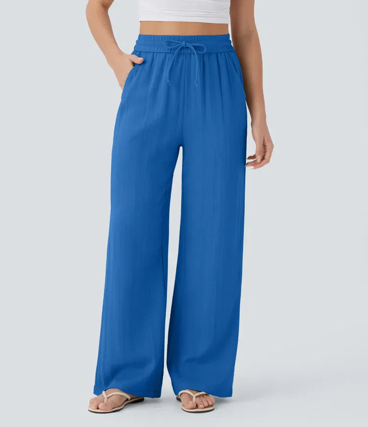 Damen Sommerhose, weites Bein, Beige. Leicht & atmungsaktiv, ideal für Strand & Stadt.