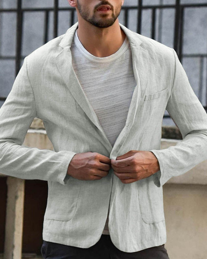 Elegantes, graues Herren Sakko mit Zwei-Knopf-Verschluss. Perfekter Casual Blazer für den Übergang und Smart Casual Look.