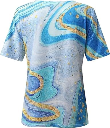 Lässiges Freizeit-T-Shirt für Damen mit trendigem Marmormuster, V-Ausschnitt und Kurzarm, perfekt für den Alltag.