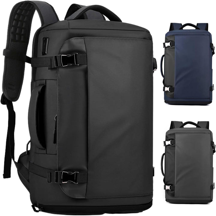 Unisex TrekPro Laptop-Rucksack (15 Zoll) in Grau mit USB-C-Ladeanschluss & praktischer Seitenöffnung.