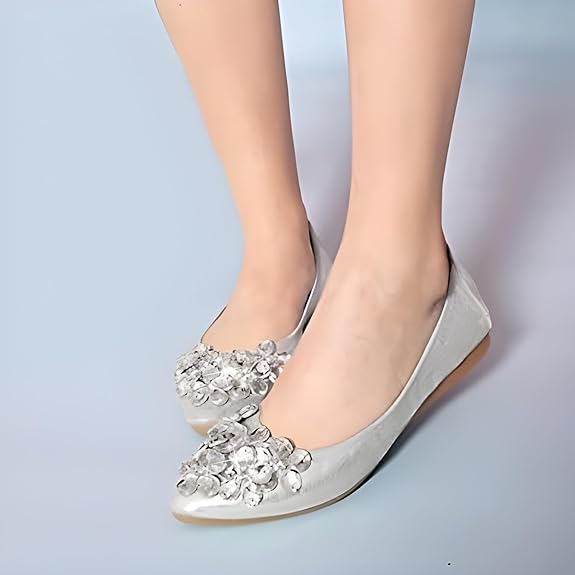 Goldene Rhinestone Ballerinas für Damen, faltbar & stilvoll für Party.
