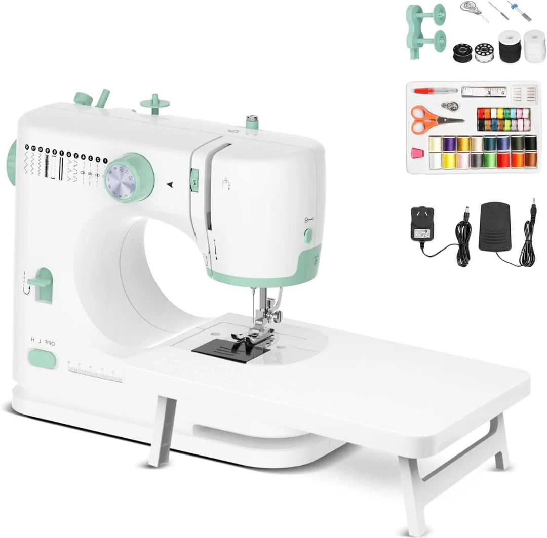 Tragbare Nähmaschine StitchPro mit 12 Stichmustern, ideal für Anfänger & DIY-Projekte, kompaktes Design.