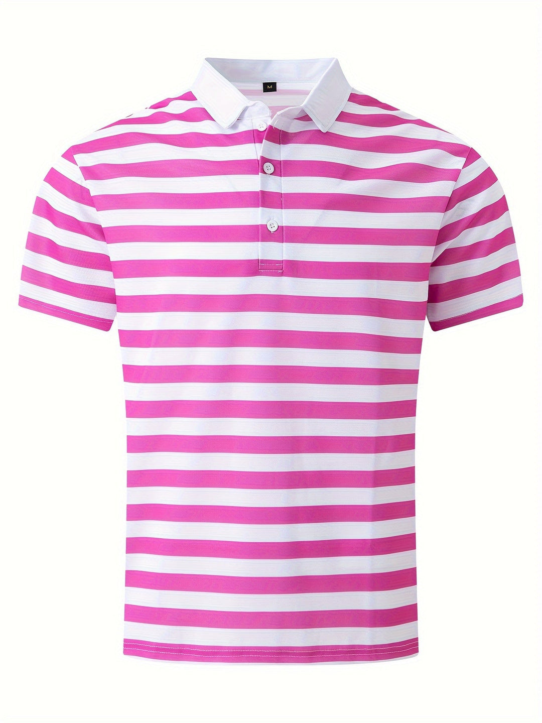 Vorderansicht des gestreiften Herren Poloshirts, klassischer Polokragen und Knopfleiste, Sommerlook.