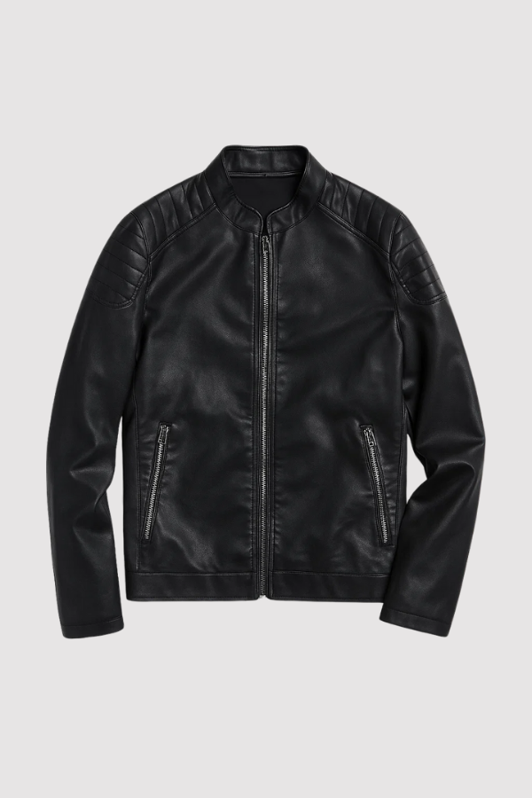 Schwarze Herren Slim Fit Jacke mit klassischem Reißverschluss für eleganten Freizeit-Look.