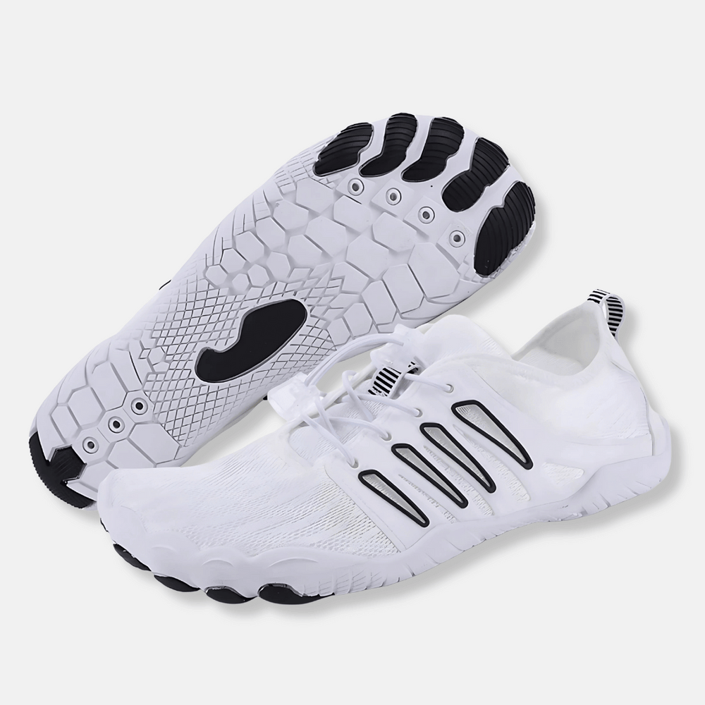 Bequeme Damen Barfuß Freizeitschuhe mit elastischer Schnürung, atmungsaktiv für Alltag und Walking.
