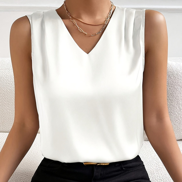 Stilvolles ärmelloses Damen-Top mit V-Ausschnitt, perfekt für elegante Bürogarderobe und entspannte Freizeittage.