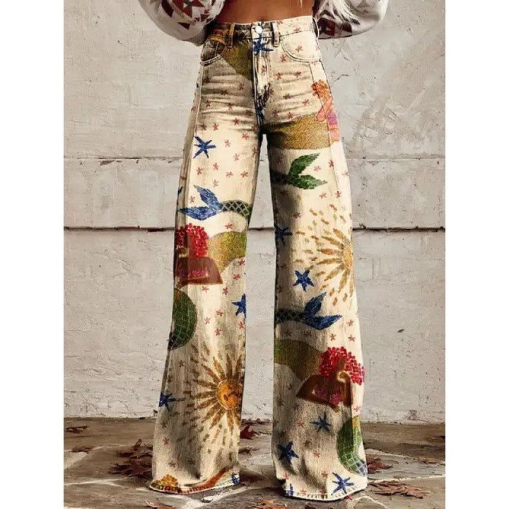 Modische Damen Schlaghose mit Blumenmuster, vielseitig kombinierbar für jeden Anlass.