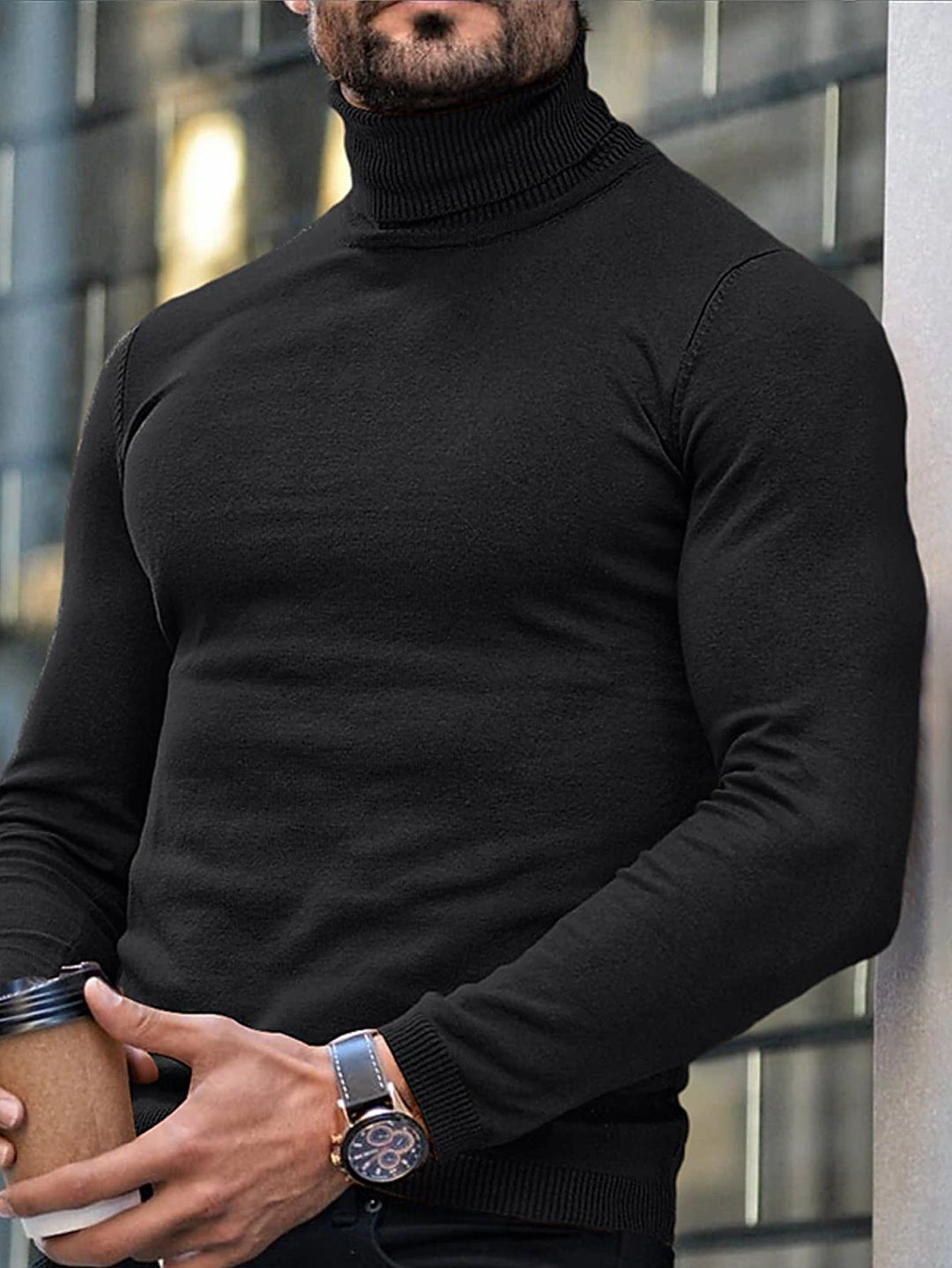 Eleganter Herren Rollkragenpullover, einfarbig, weicher Strick für maximalen Tragekomfort in der Herrenmode.