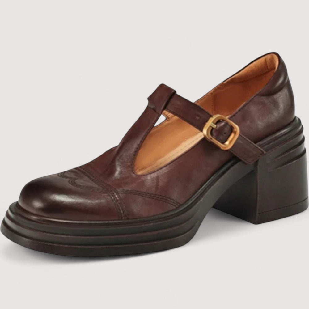 Eleganter schwarzer Mary Jane Damenschuh mit T-Riemen; flexibel & bequem, ideal für Büro und Freizeit.