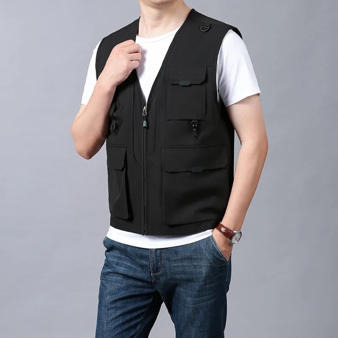 Herren Funktionsweste, khaki, atmungsaktiv, ideal für Jäger, Angler & Outdoor-Enthusiasten.