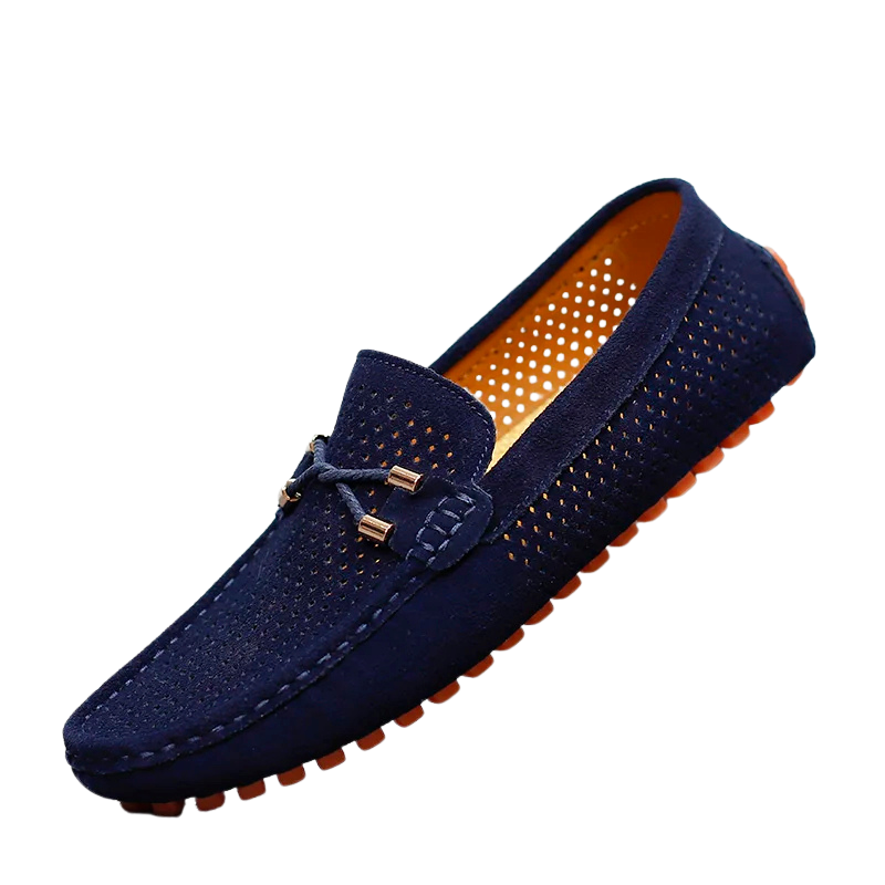 Herren Perforierte Slip-On Loafer in Dunkelblau für atmungsaktiven Komfort & Sommer-Eleganz.