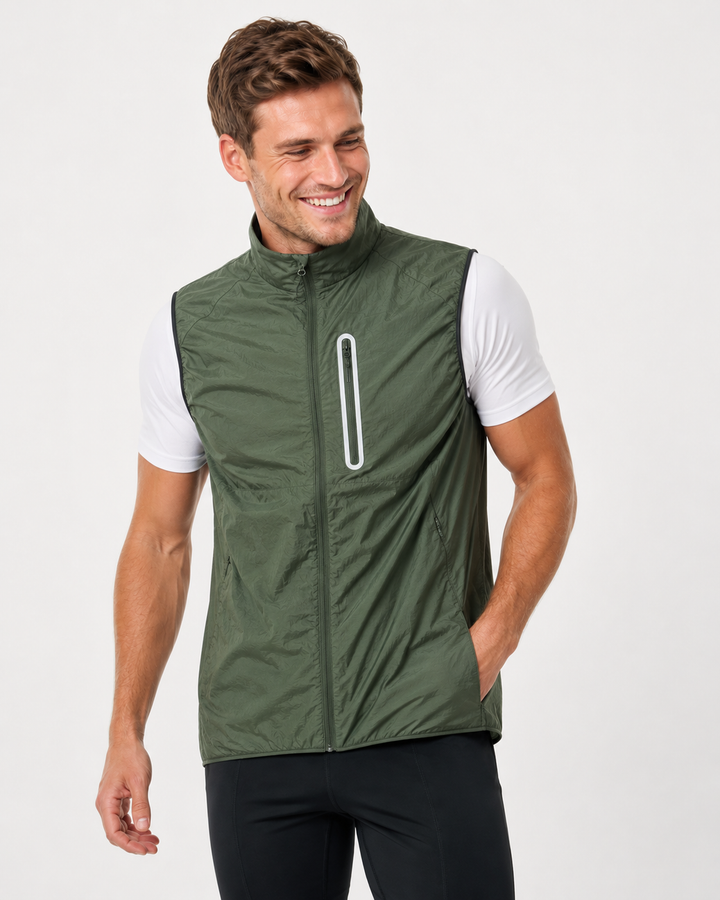 Nahaufnahme des leichten, atmungsaktiven Stoffs der Unisex Herren Arbeitsweste für Sommer.