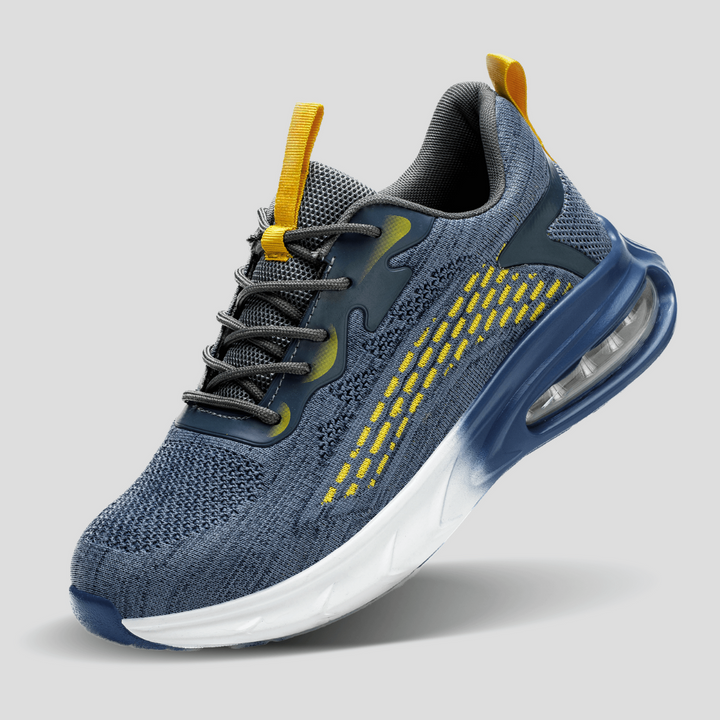 Rutschfeste Herren Schutzschuhe, sportlich-leicht. Blaue Arbeitsschuhe mit zuverlässigem Zehenschutz für sicheres Arbeiten.