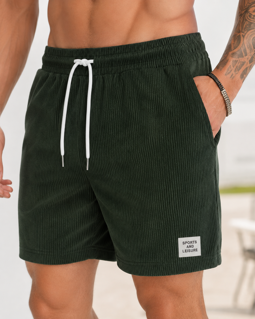 Blaue Herren Sommer Shorts mit Kordelzug, komfortabel für heiße Tage.
