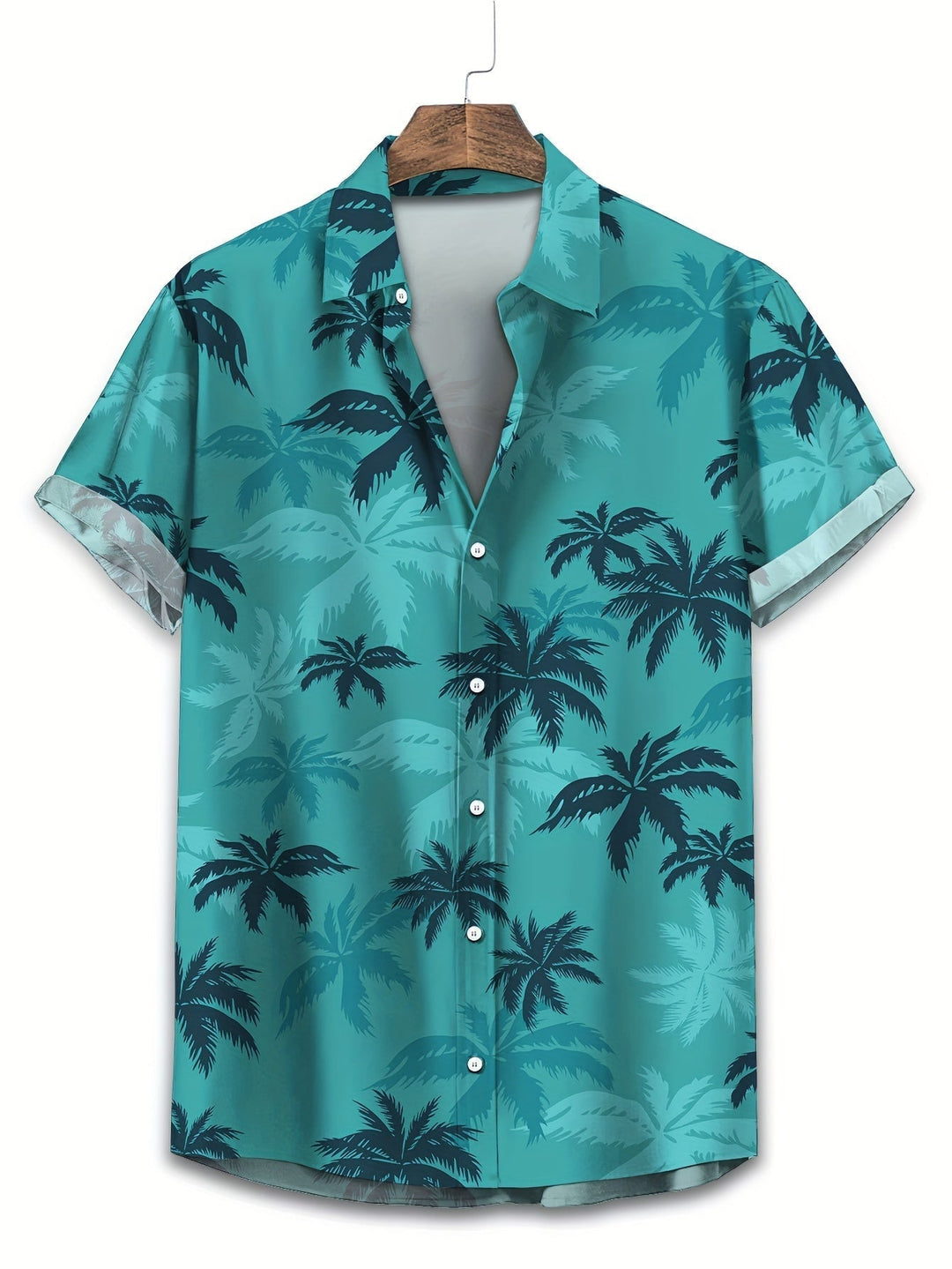 Blaues Herren Kurzarm Palmenprint Hemd, lässig & luftig für Strand, Sommer & Freizeit.
