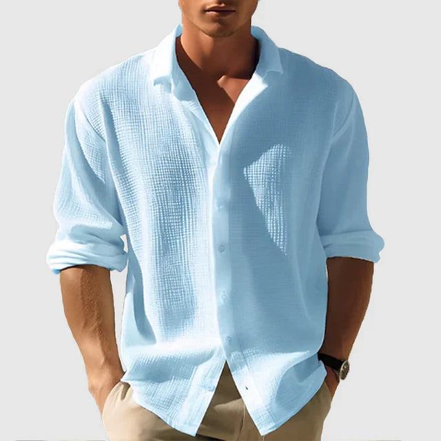Klassisches Herren Langarmhemd, vielseitig für Büro und Alltag. Bequemes einfarbiges Button-Down-Hemd.