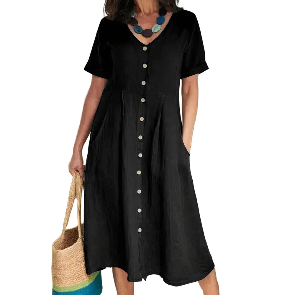 Bequemes Damen Strandkleid / Urlaubskleid, Midi, lockere Passform für warme Sommertage, lässiger Freizeit-Look.