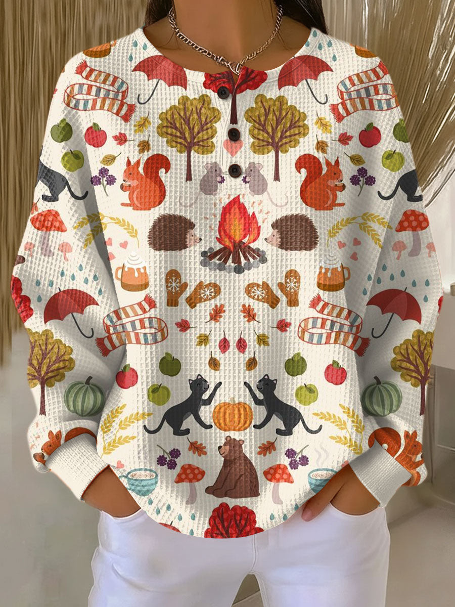 Kuscheliger Damen Langarmpullover aus Waffelstrick. Bequem und vielseitig für Freizeit und kalte Tage.