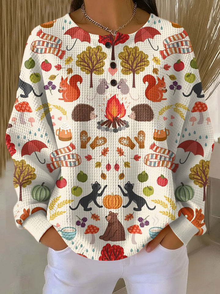 Kuscheliger Damen Langarmpullover aus Waffelstrick. Bequem und vielseitig für Freizeit und kalte Tage.