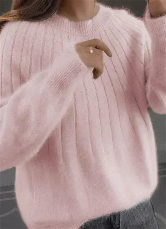 Gemütlicher Damen Strickpullover, ideal als Oberteil für Herbst & Winter. Langarm & warm.