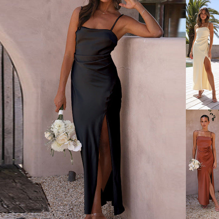 Elegantes schwarzes Damen Abendkleid Kate-Amsterdam mit hohem Beinschlitz für festliche Anlässe.