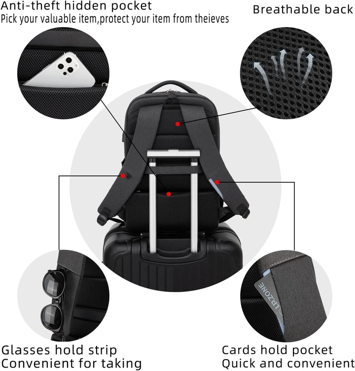 Stilvoller USB-Rucksack mit cleverem Stauraum, perfekt für Reisen, Arbeit & Studium.