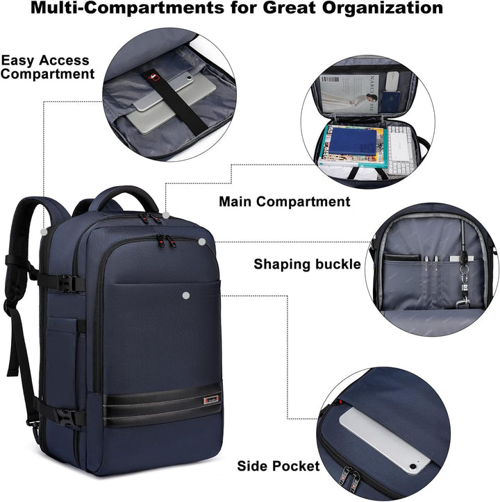 Damen-Reiserucksack in Schwarz, 45-55L, wasserdicht & erweiterbar, mit Laptopfach für die Reise.