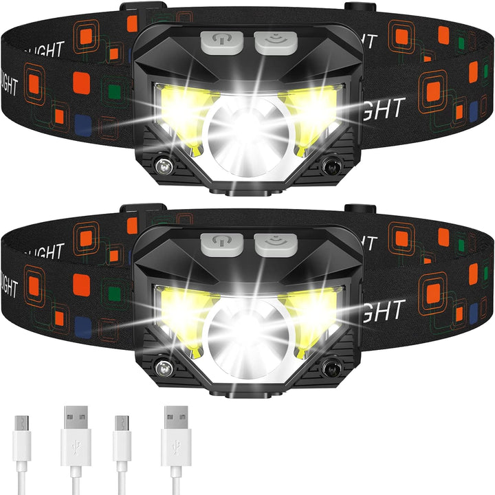 Lumivor 2er-Pack ultrahelle LED Stirnlampe mit Bewegungssensor, wiederaufladbar, ideal für Outdoor.