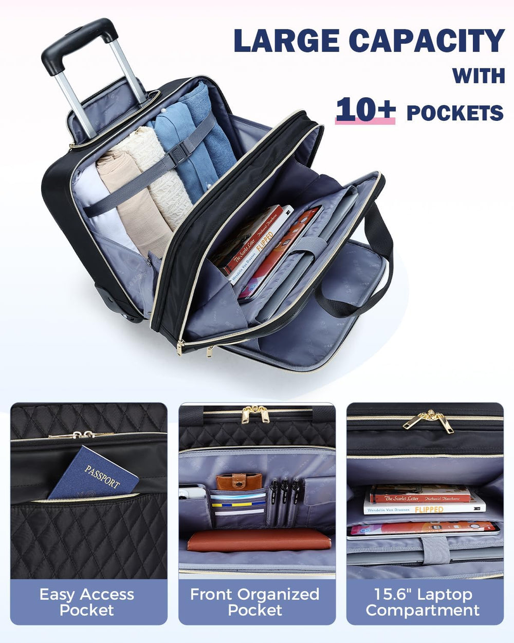 Laptop-Rollkoffer mit mehreren Fächern, 15,6 Zoll, flugtauglich, für Business & Reiseorganisation.