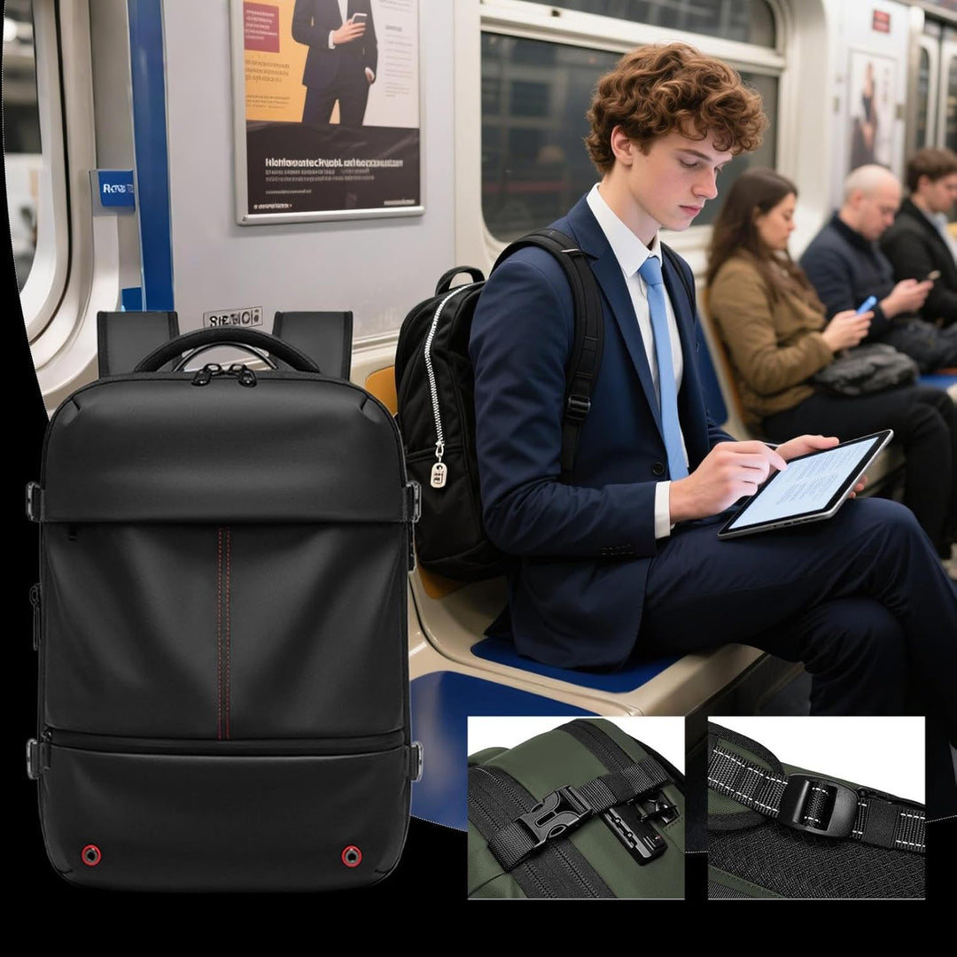 Arvid Reiserucksack von vorne. Zeigt das minimalistische Design & Oxfordstoff.