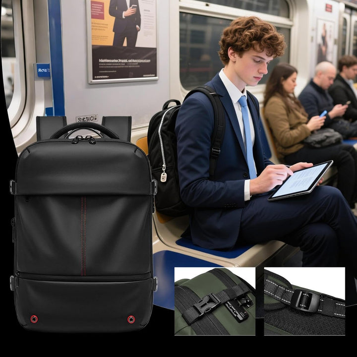 Arvid Reiserucksack von vorne. Zeigt das minimalistische Design & Oxfordstoff.