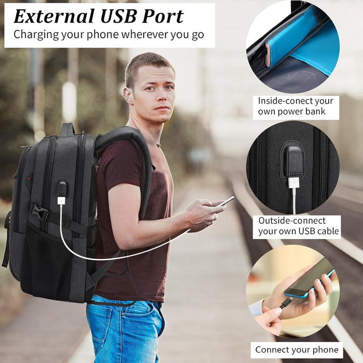 Wasserdichter Laptoprucksack für Studium & Arbeit, mit USB-Port & Anti-Diebstahl-Merkmalen.
