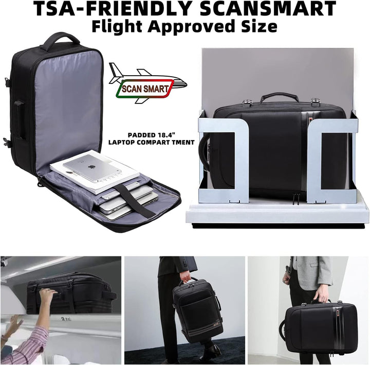Grauer Businessrucksack 45-55L, erweiterbar, wasserdicht, mit speziellem Laptopfach für Reisen.