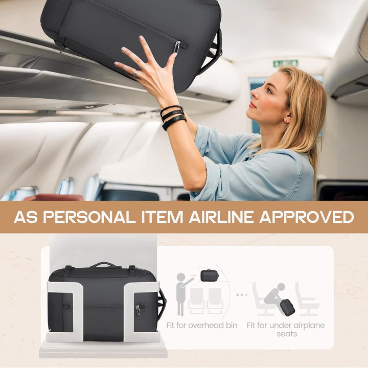 Komfortabler 40L Reiserucksack in Schwarz mit ergonomischem Design, wasserdicht und vielen Fächern.