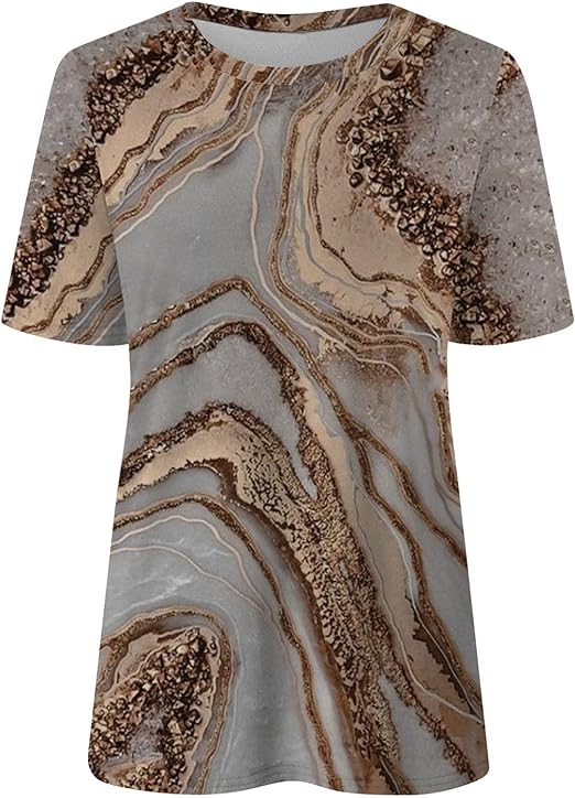Damen T-Shirt mit einzigartigem Marmormuster für einen individuellen Look. Relaxed Fit, V-Ausschnitt, Kurzarm für den Alltag.