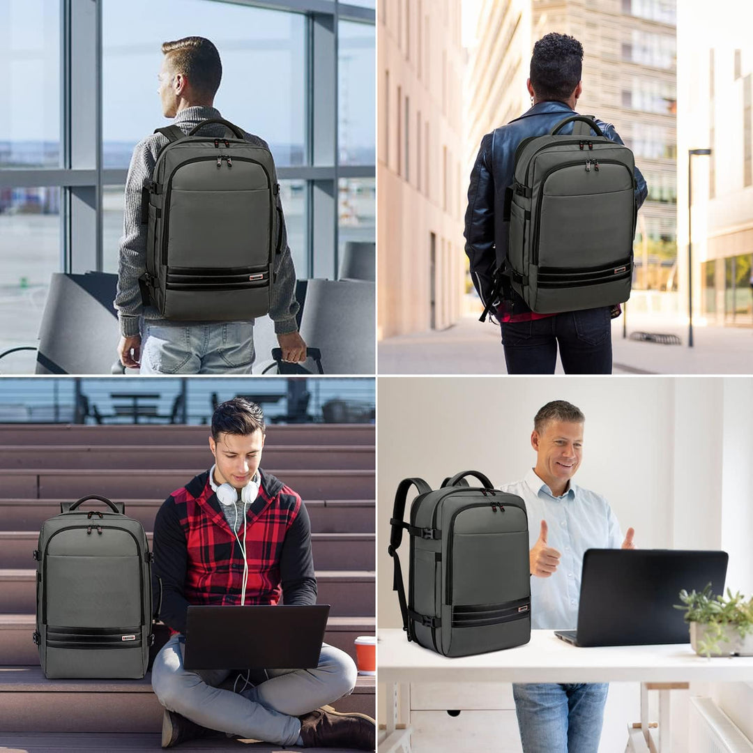 Wasserdichter Laptoprucksack in Grau, 45-55L erweiterbar, sicher und bequem für Reisen & Arbeit.