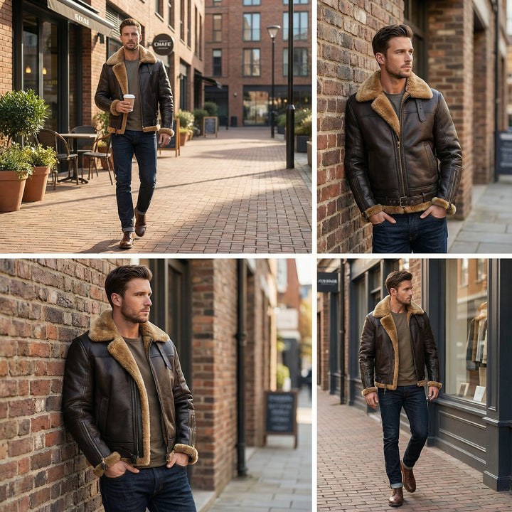 Klassische Herren Pilotenjacke mit Kragen und Taschen; ein robustes Must-have für Männer.