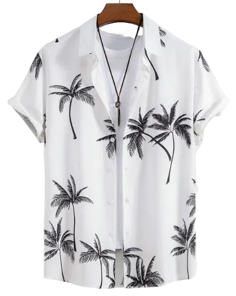 Herren Sommerhemd mit Blumenmuster und durchgehender Knopfleiste, kurzärmlig.