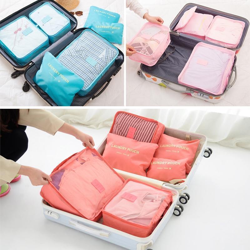 Atmungsaktive Mesh-Packwürfel & Beutel im 6er Set; perfekt für geordnetes Reisen & einfaches Packen.