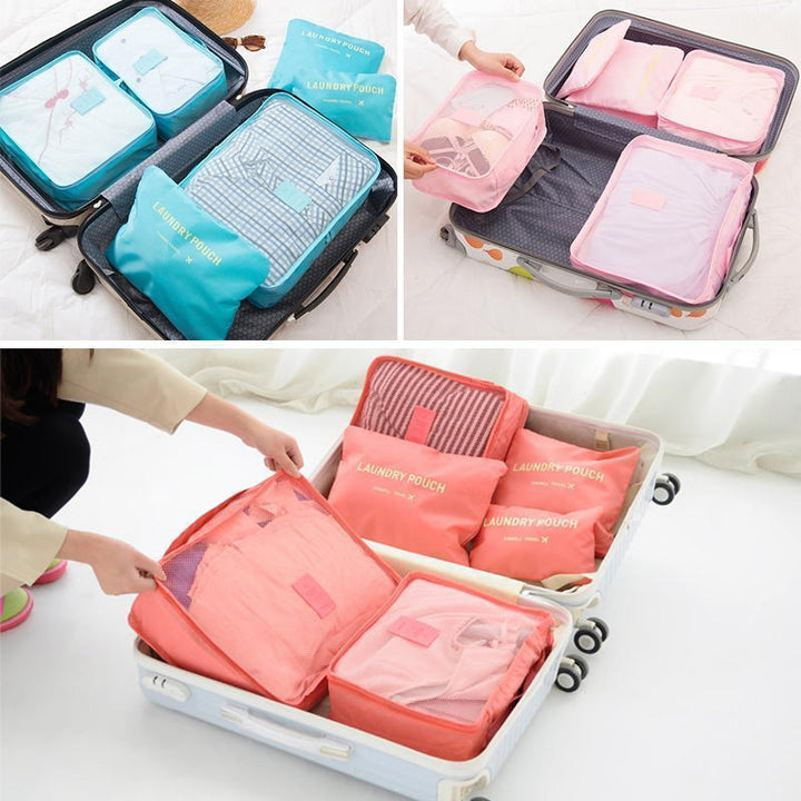 Atmungsaktive Mesh-Packwürfel & Beutel im 6er Set; perfekt für geordnetes Reisen & einfaches Packen.