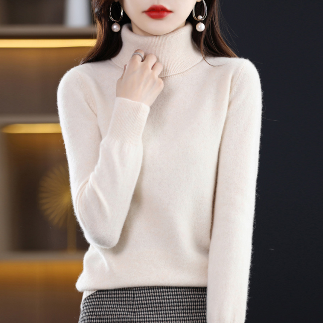 Damen-Pullover Elena aus reinem Kaschmir mit Rollkragen. Zeitlose Eleganz für Frauen, bequem & luxuriös.