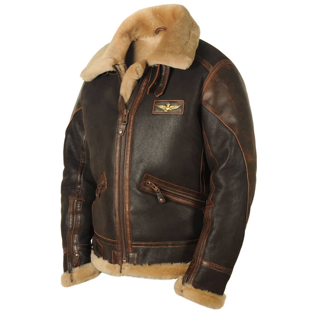 Warme Herren-Pilotenjacke aus Leder in klassischem Schnitt für urbanen Alltagsstil und Freizeit.