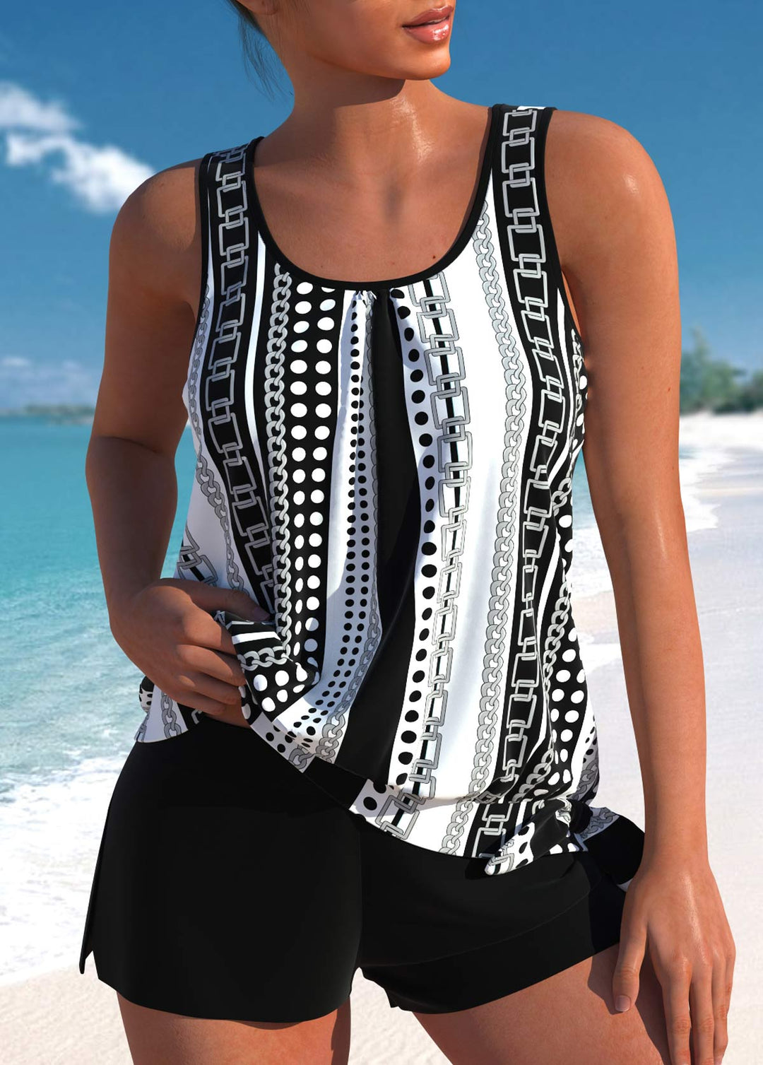 Elegante Damen Strandmode: Floral Tankini-Set in grossen Grössen für einen stylischen Sommer.