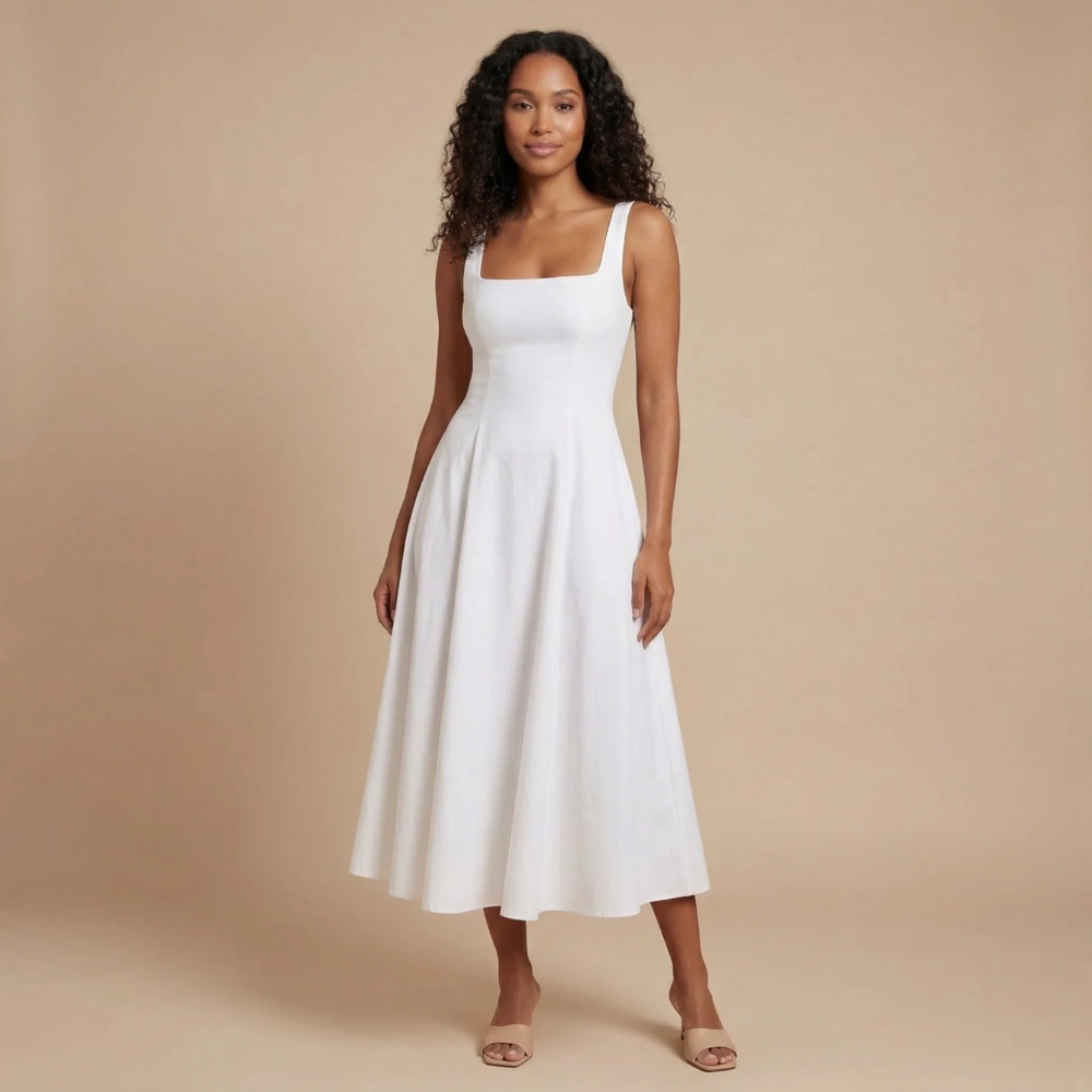 Damen Midikleid, ärmellos, mit Karreeausschnitt. Ein elegantes Cocktailkleid für Feste & Partys.
