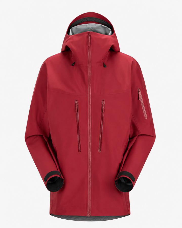 Detailansicht der wasserdichten Reißverschlüsse an der winddichten Herren Hardshell-Jacke.